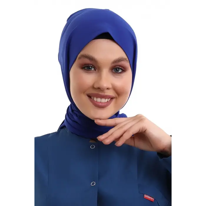 Tesettür Boyun Bağlamalı Bone - 4816 Saks Mavisi