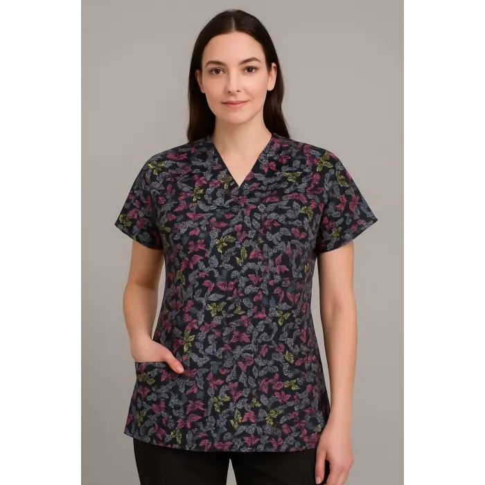 Yarasa Kol Desenli Tek Üst - 5013 Siyah Kelebek