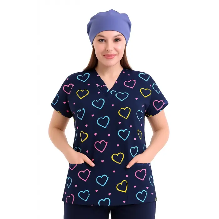 Yarasa Kol Desenli Tek Üst - 5029 Lacivert Kalp