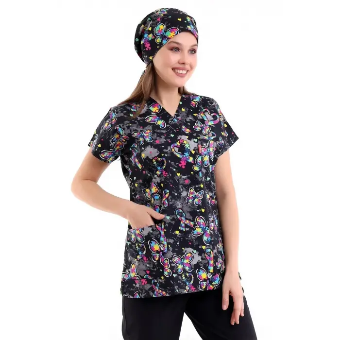 Yarasa Kol Desenli Unisex Tek Üst - 5007 Siyah Kelebek