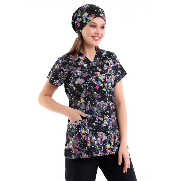 Yarasa Kol Desenli Unisex Tek Üst - 5007 Siyah Kelebek