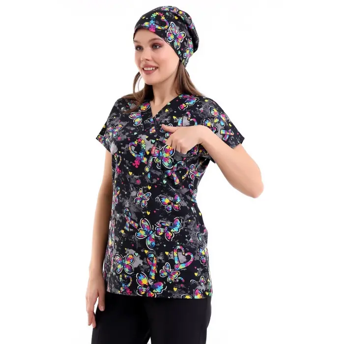 Yarasa Kol Desenli Unisex Tek Üst - 5007 Siyah Kelebek