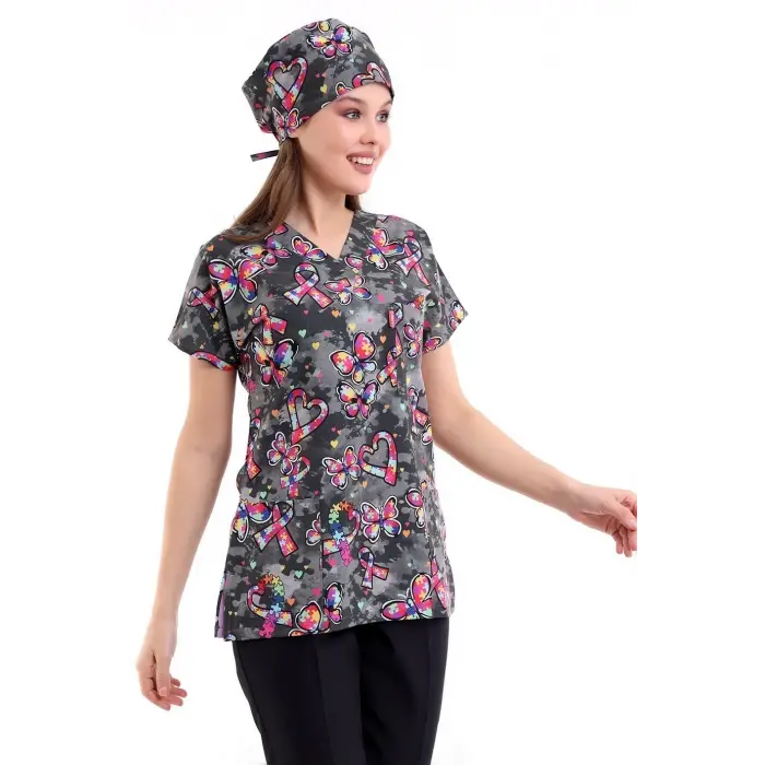 Yarasa Kol Dijital Unisex Desenli Üst - 6508 Siyah Kelebek