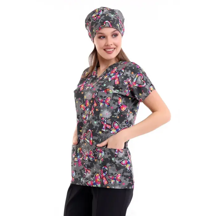 Yarasa Kol Dijital Unisex Desenli Üst - 6508 Siyah Kelebek