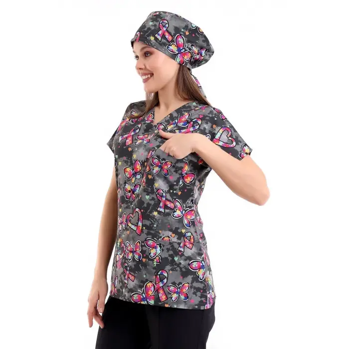 Yarasa Kol Dijital Unisex Desenli Üst - 6508 Siyah Kelebek