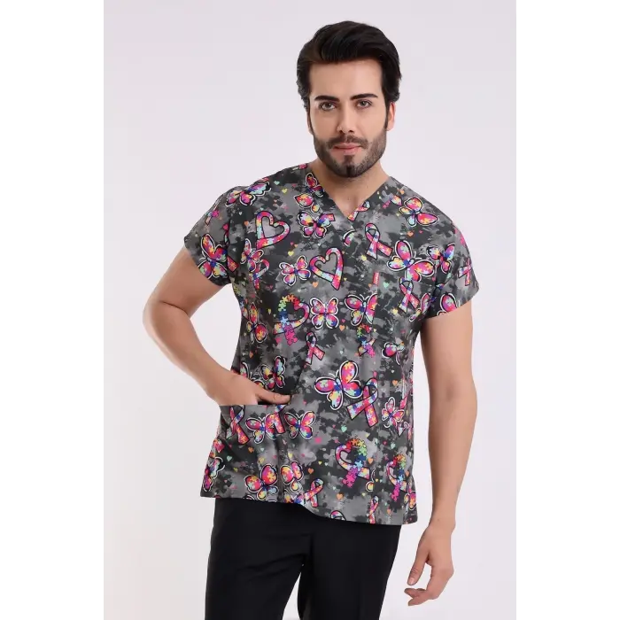 Yarasa Kol Dijital Unisex Desenli Üst - 6508 Siyah Kelebek