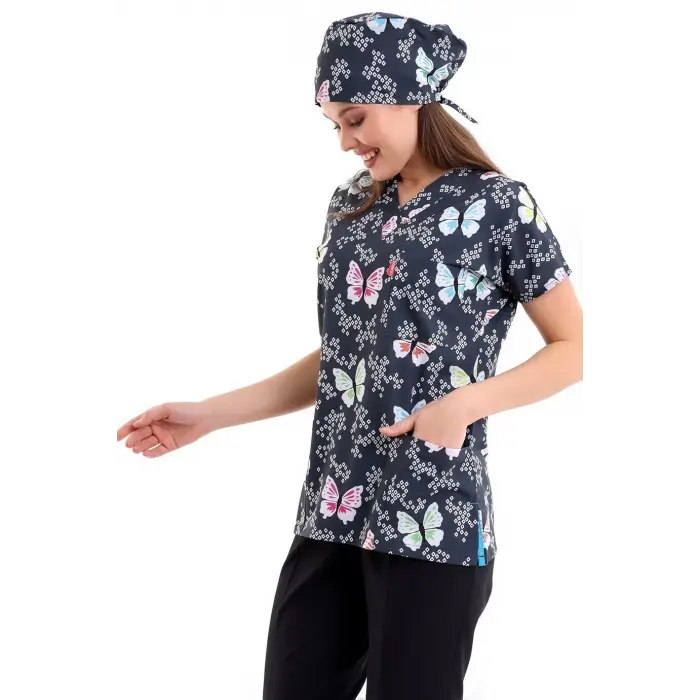 Yarasa Kol Dijital Unisex Desenli Üst - 6509 Füme Kelebekler