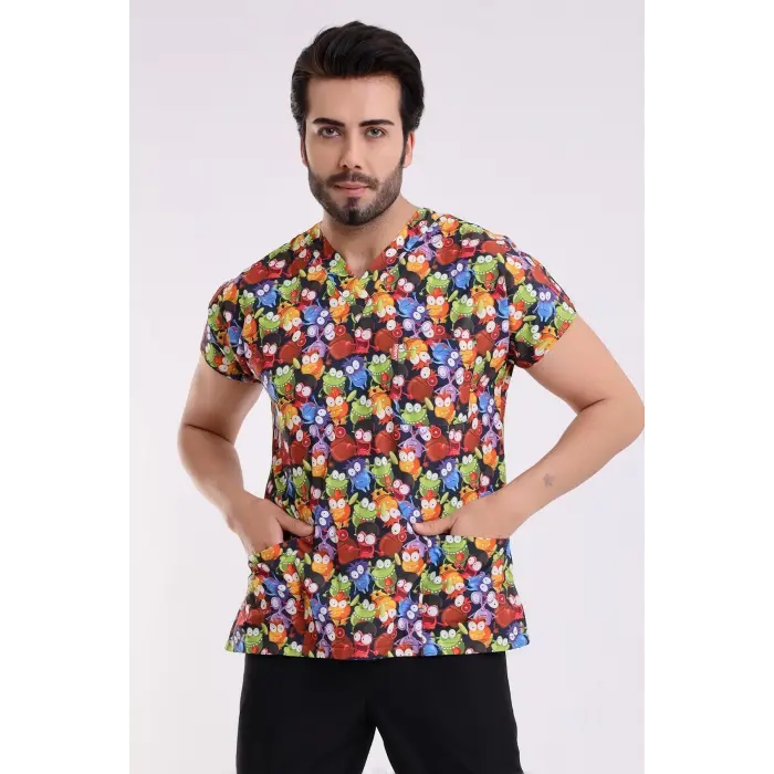 Yarasa Kol Dijital Unisex Desenli Üst - 6521 Mikrop Canavarlar