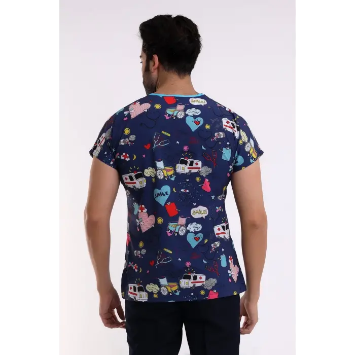 Yarasa Kol Dijital Unisex Desenli Üst - 6525 Lacivert Stetoskop