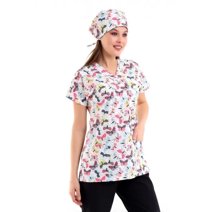 Yarasa Kol Dijital Unisex Desenli Üst - 6527 Beyaz Kelebek