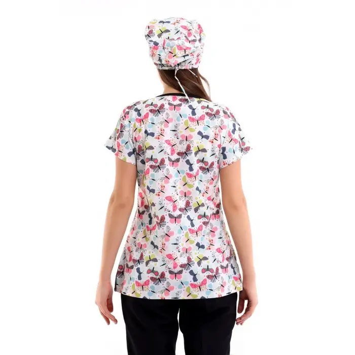 Yarasa Kol Dijital Unisex Desenli Üst - 6527 Beyaz Kelebek