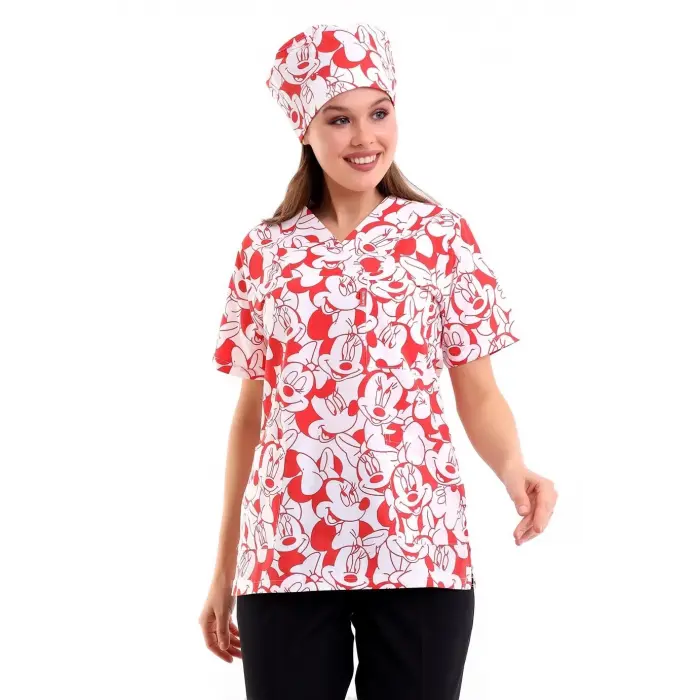 Zarf Yaka Desenli Üst - 11001 Kırmızı Micky