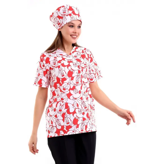 Zarf Yaka Desenli Üst - 11001 Kırmızı Micky