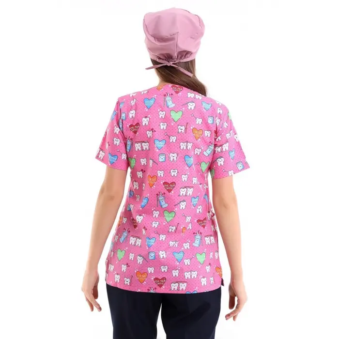 Zarf Yaka Desenli Üst - 2111 Fuşya Diş