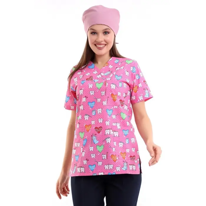 Zarf Yaka Desenli Üst - 2111 Fuşya Diş