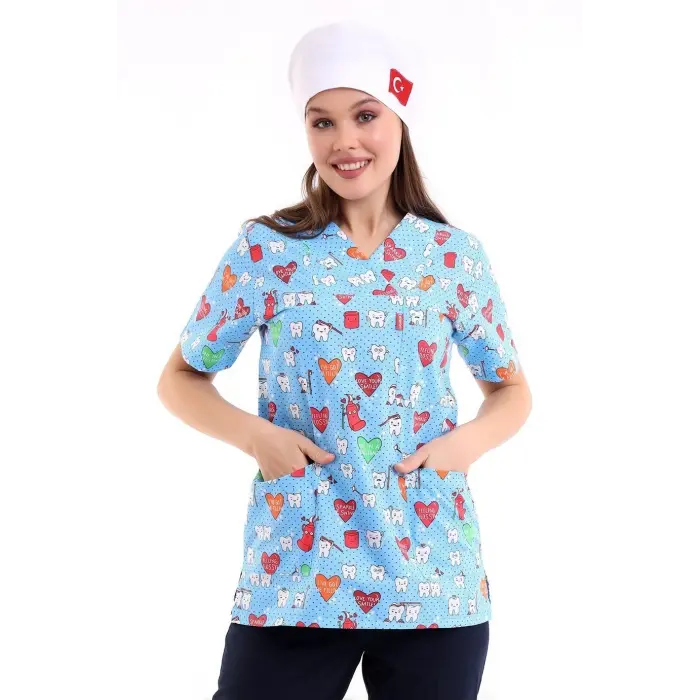 Zarf Yaka Desenli Üst - 2113 Turkuaz Diş