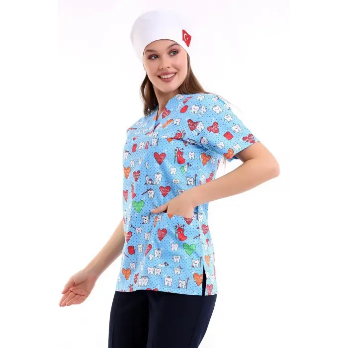 Zarf Yaka Desenli Üst - 2113 Turkuaz Diş