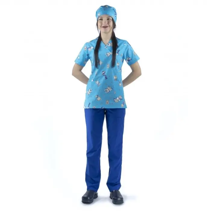 Zarf Yaka Desenli Üst - 3703 Turkuaz Sağlıkçı