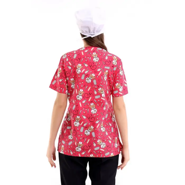 Zarf Yaka Desenli Üst - 3706 Doctor Ayıcık Pembe