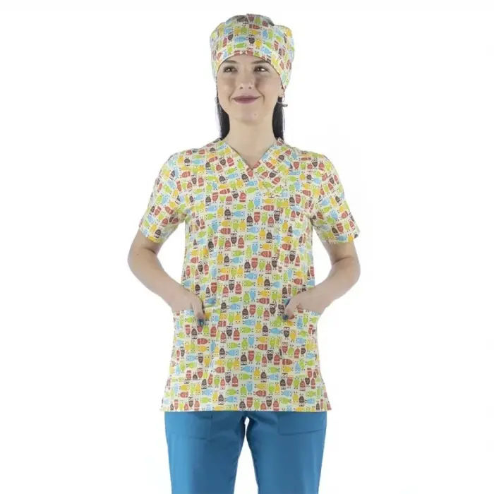 Zarf Yaka Desenli Üst - 3903 Baykuş