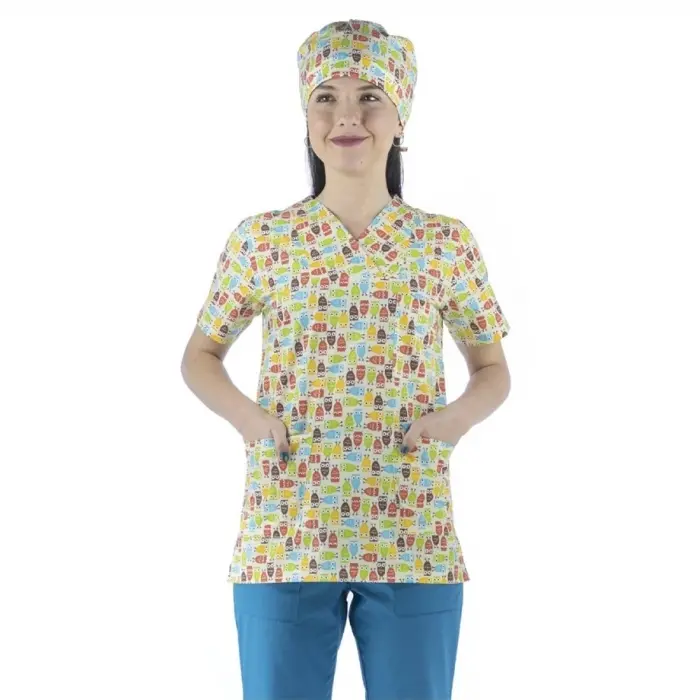 Zarf Yaka Desenli Üst - 3903 Baykuş