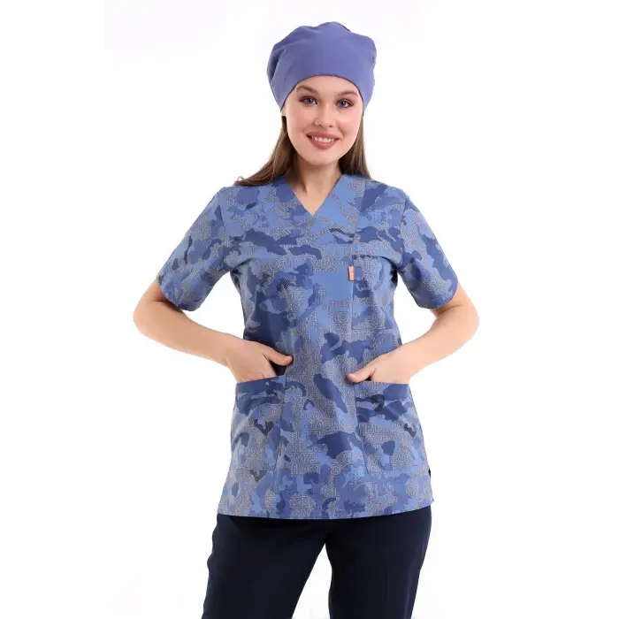 Zarf Yaka Desenli Üst - 3906 Açık Kamuflaj