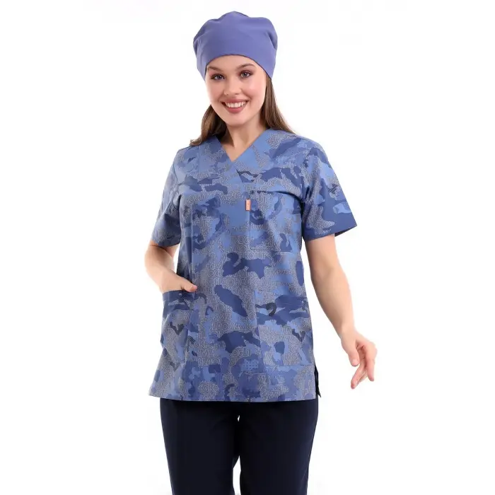 Zarf Yaka Desenli Üst - 3906 Açık Kamuflaj