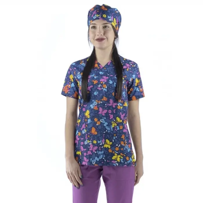 Zarf Yaka Desenli Üst - 3912 Kelebek