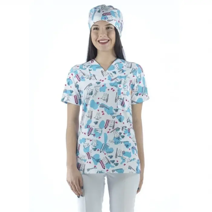 Zarf Yaka Desenli Üst - 4101 Smile Diş