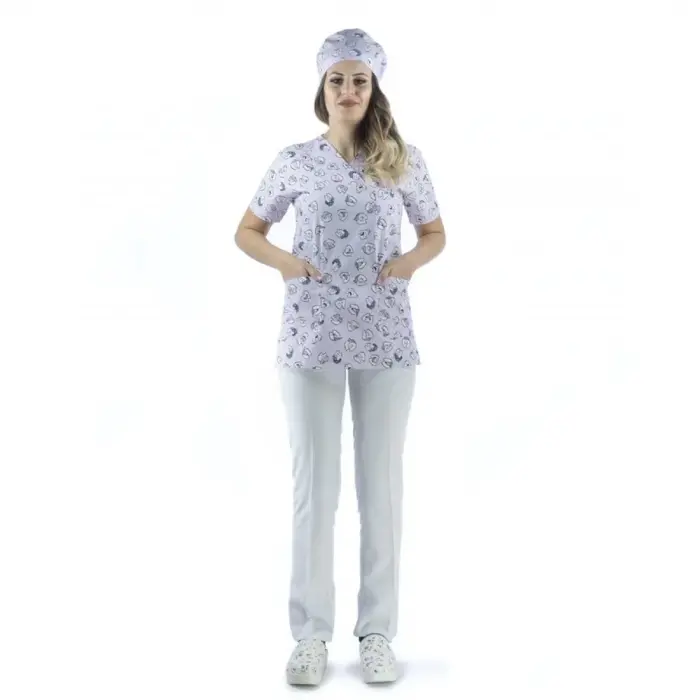 Zarf Yaka Desenli Üst - 4104 Lila Diş