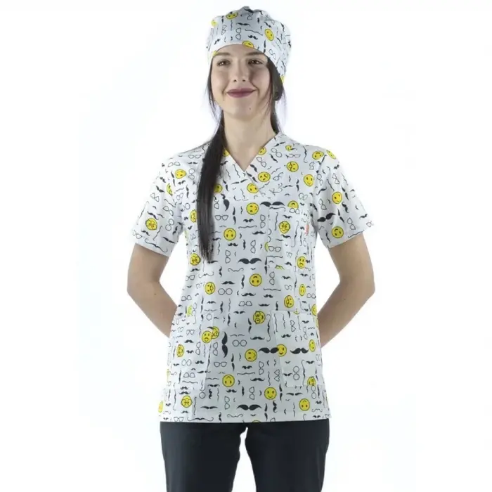 Zarf Yaka Desenli Üst - 4106 Emoji