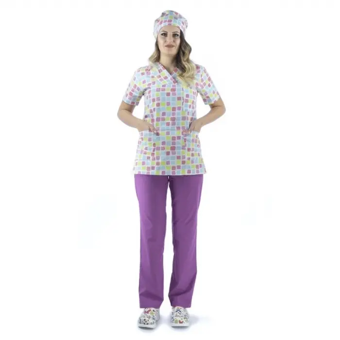 Zarf Yaka Desenli Üst - 5303 Kare Renkli