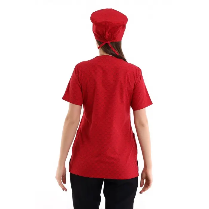 Zarf Yaka Desenli Üst - 5308 Kırmızı Küçük Kalp