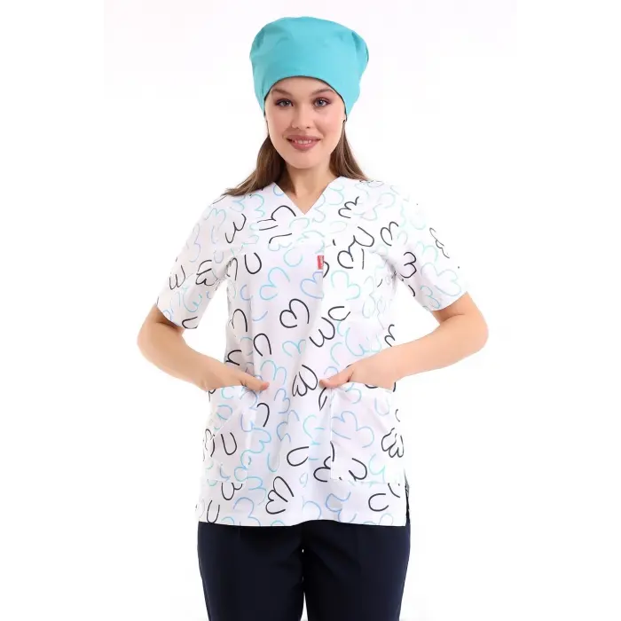 Zarf Yaka Desenli Üst - 5313 Beyaz Çizgili