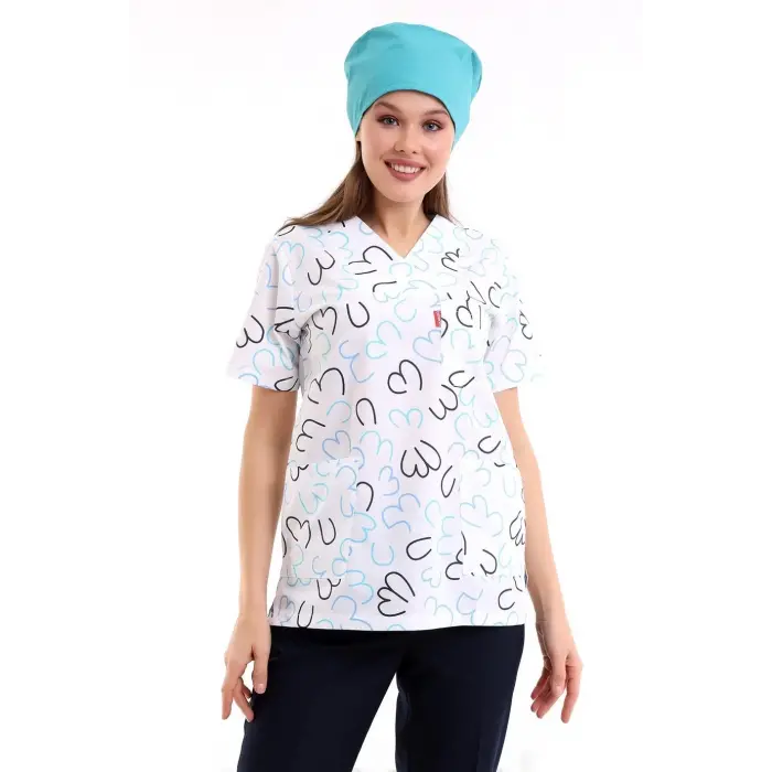 Zarf Yaka Desenli Üst - 5313 Beyaz Çizgili