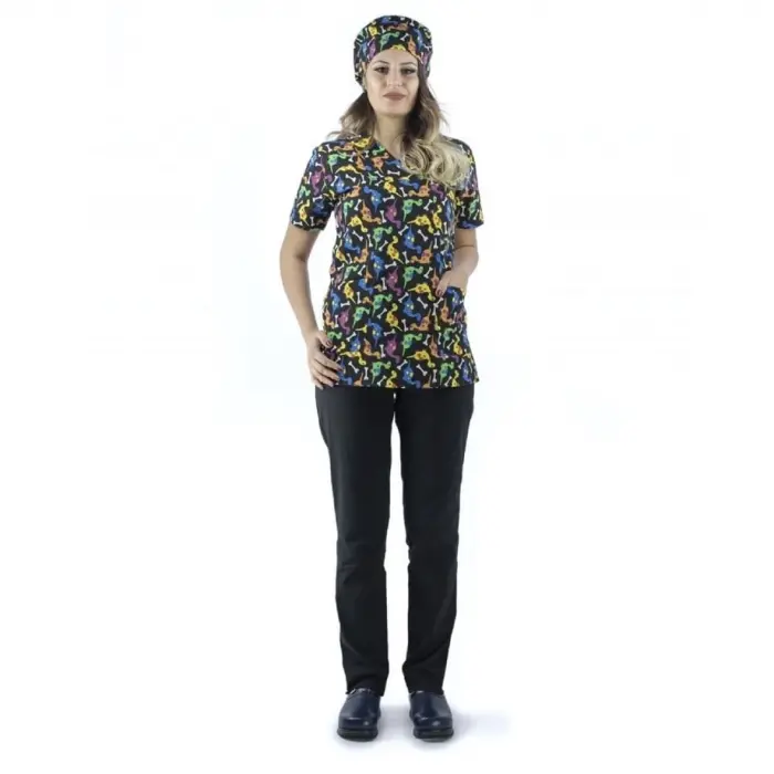 Zarf Yaka Desenli Üst - 9006 Dino