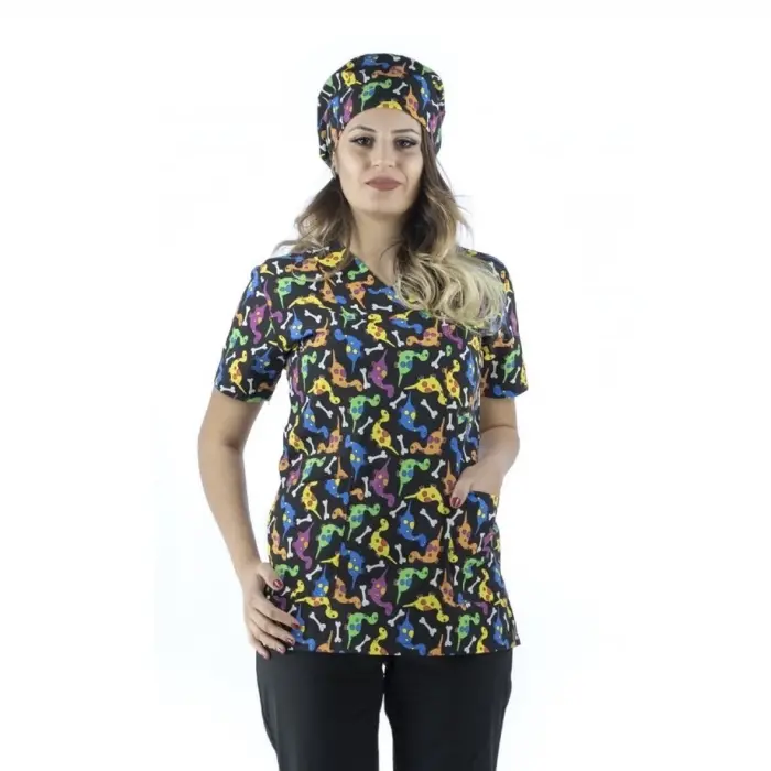 Zarf Yaka Desenli Üst - 9006 Dino