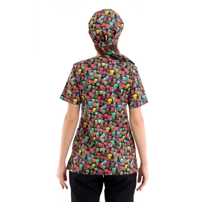 Zarf Yaka Desenli Üst - 9007 Kuru Kafa Renkli