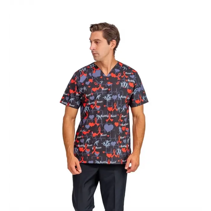 Zarf Yaka Erkek Desenli Üst - 4110 Kırmızı Kalpli