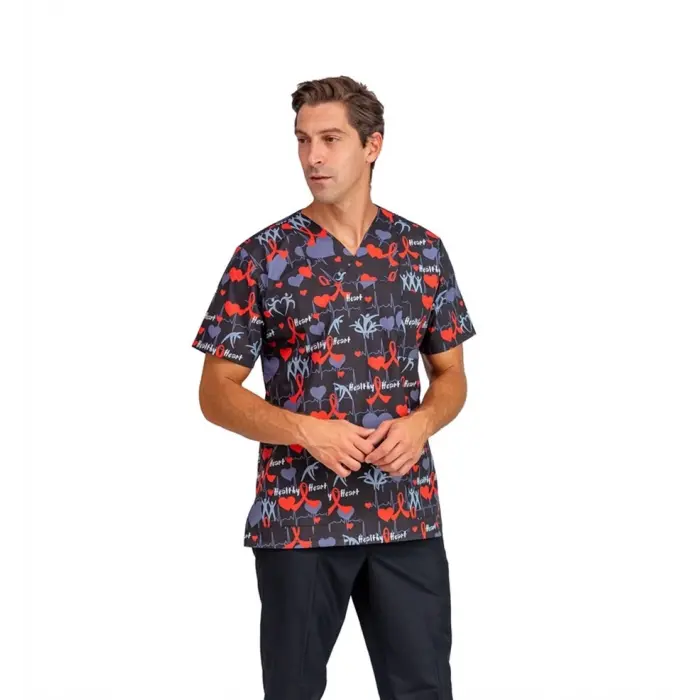 Zarf Yaka Erkek Desenli Üst - 4110 Kırmızı Kalpli