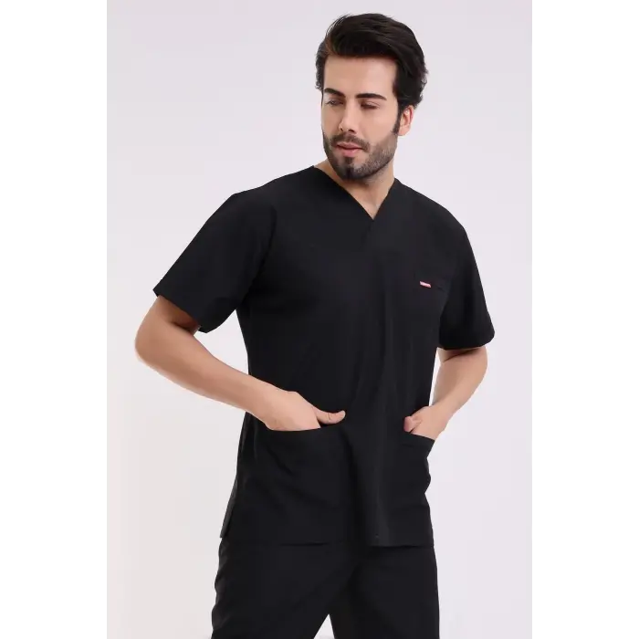 Zarf Yaka Erkek Likralı Tek Üst - 6403 Siyah