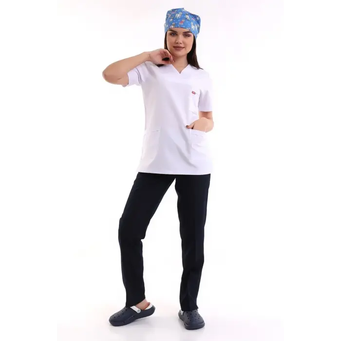 Zarf Yaka Kadın Takım - Beyaz Lacivert