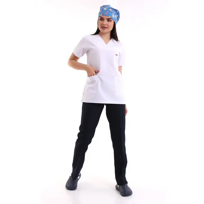 Zarf Yaka Kadın Takım - Beyaz Lacivert