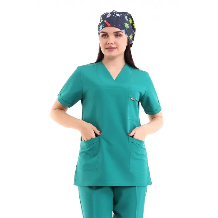 Zarf Yaka Kadın Tek Üst - 30 Ameliyathane Yeşili