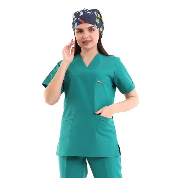 Zarf Yaka Kadın Tek Üst - 30 Ameliyathane Yeşili