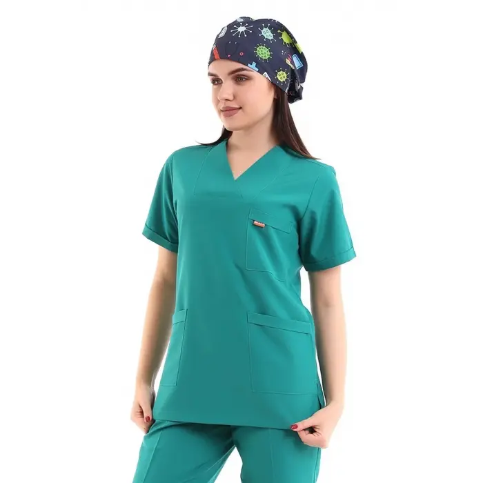 Zarf Yaka Kadın Tek Üst - 30 Ameliyathane Yeşili