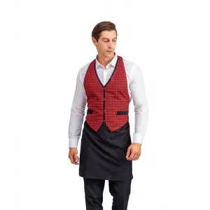 Askılı Yelekli Garson Önlüğü - 401 Kırmızı Kareli