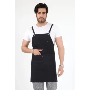 Barista Askılı Önlük Çift Cepli - Füme