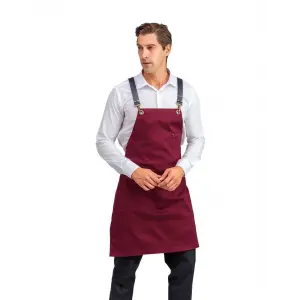 Barista Askılı Önlük Tek Cepli Deri Kemerli - Bordo