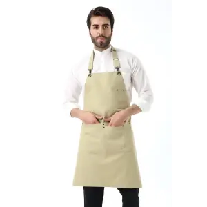 Barista Boyundan Askılı Önlük Çift Cepli - Bej
